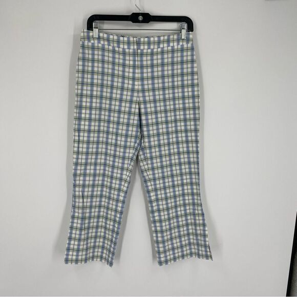 Loft Stretch Women’s Plaid Capri Pants Size 6P Slit Hems - Picture 1 of 4
